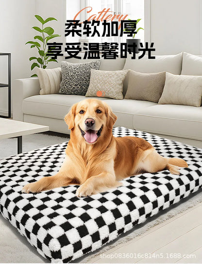 All-Season Checkerboard Dog Bed Mat - Waterproof, Washable Flannel Pet Pad for Crate, Sofa & Car