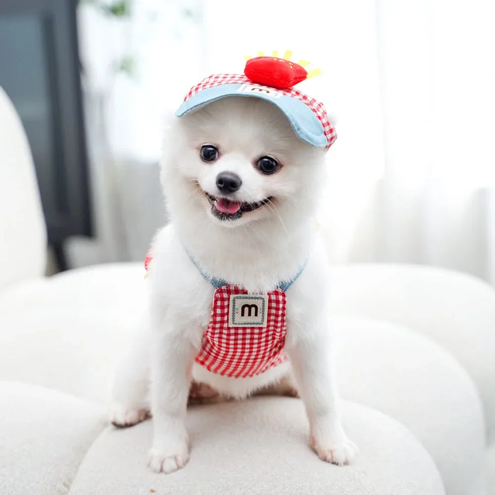Three-piece Set Pet Cat Dog Chest Harness Traction Rope and Sun Hat Set Spring Summer Breathable Puppy Harness Dog Baseball Cap