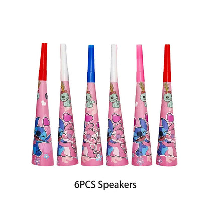 Lilo And Stitch Birthday Decoration Disney Pink Stitch Party Theme Tableware Set Angel Balloons Happy Supplies Kids Girl Favors