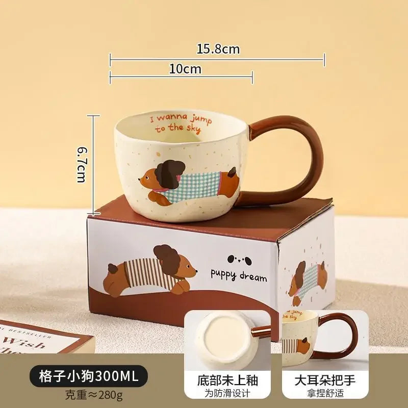 Sausage Puppy Breakfast Cute Ceramic Mug Creative Home Water Cup High Aesthetic Office Coffee Cup Milk Coffee Household Cup