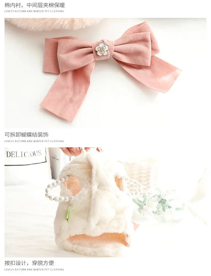 the PRINCESS PUPPY - Dog/Cat Princess Cotton Clothes, Elegant Luxury Fur Winter Overcoat for Small Dog/Cat, Clothes Bowknot Chihuahua