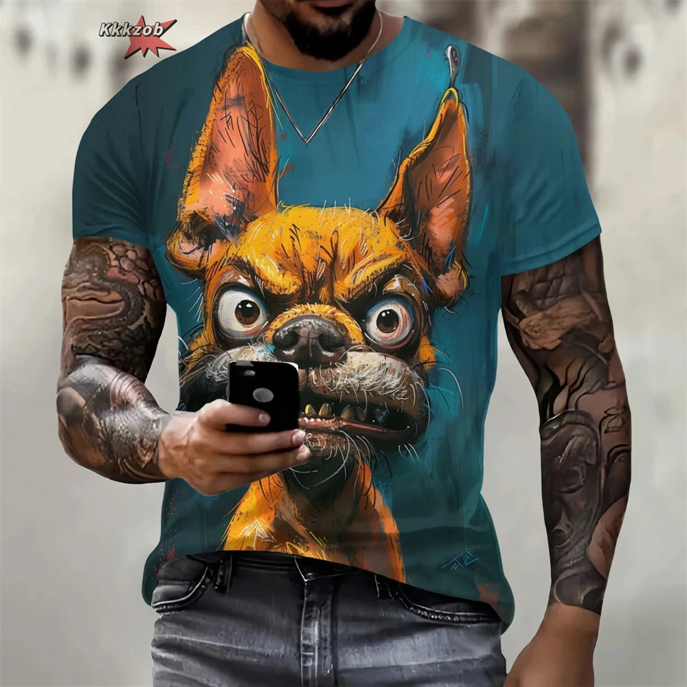 the CRAZY DOG - Summer Funny Dog Pattern 3D Print Men's T-Shirt, Casual O-Neck Loose Short Sleeve Fashion Trend Men Clothing, Oversized T-Shirt