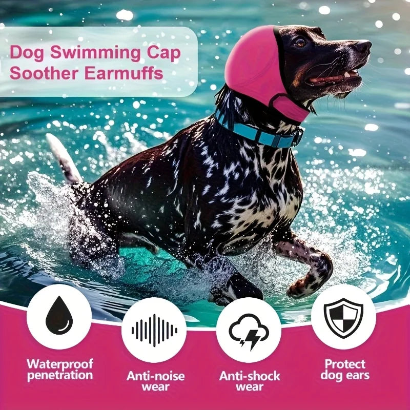 the WAVEGUARD EAR COVER - 1 Dog Swimming Ear Protector - High-Quality Non-Slip Headband Noise-Canceling Earmuffs, Suitable for Loud Environments, Beaches, Thunderstorms - Suitable for Dogs of All Sizes - Safe and Comfortable Design, Adjustable Headband