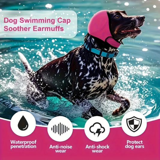 the WAVEGUARD EAR COVER - 1 Dog Swimming Ear Protector - High-Quality Non-Slip Headband Noise-Canceling Earmuffs, Suitable for Loud Environments, Beaches, Thunderstorms - Suitable for Dogs of All Sizes - Safe and Comfortable Design, Adjustable Headband