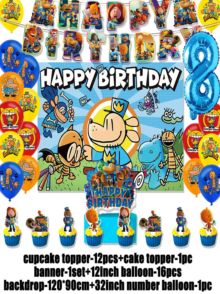 Cartoon DOGS MAN Theme Birthday Party Supplies Decoration Best Friend Balloon Banner Backdrop Cupcake Topper for Kids Child Gift