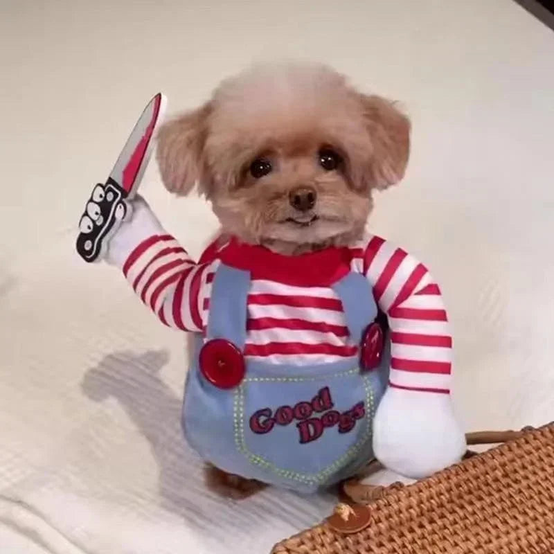 Funny Pet Puppy Clothes Halloween Pet Dog Costumes Comical Outfits Holding A Knife Set Pet Cat Dog Festival Party Clothing