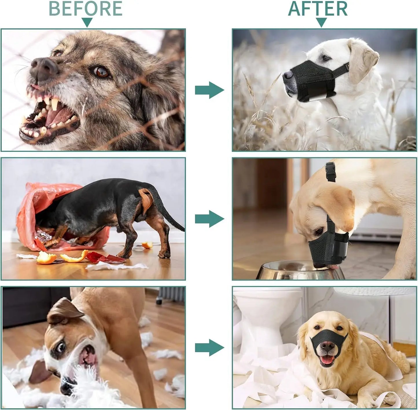 the ANTI-BITE DOG MUZZLE - Soft Air Mesh Dog Muzzle for Small, Medium & Large Dogs – Anti-Bite, Anti-Bark, Anti-Chew, Breathable, Drinkable & Adjustable