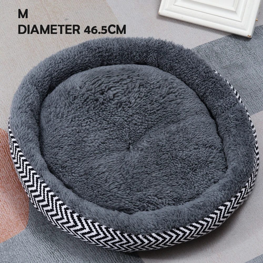 Winter Round Warm Dog Sofa Bed Pets Supplies Canvas Stripe Mat Plush Cats Nest Mat Dog Basket Pet Soft Cushion Machine Washable