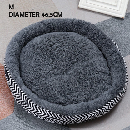 Winter Round Warm Dog Sofa Bed Pets Supplies Canvas Stripe Mat Plush Cats Nest Mat Dog Basket Pet Soft Cushion Machine Washable