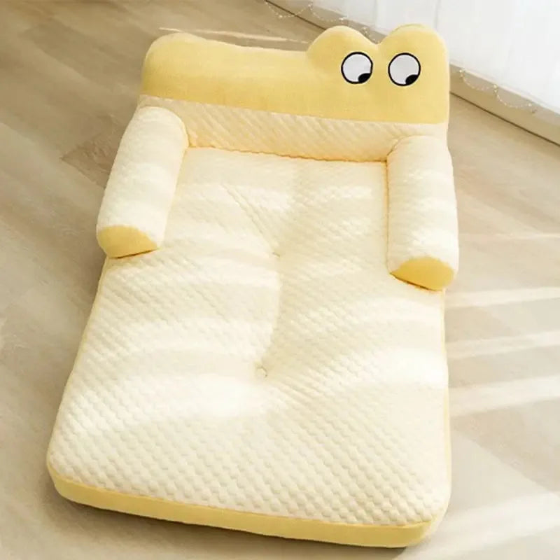 Pet Cooling Pad with L Shaped Pillow and Two Cute Eyes Pattern for Dogs and Cats Washable Ice Cooling Mat Summer Comfort Design