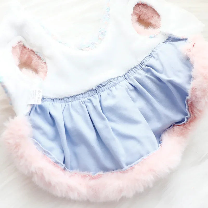 Dog Clothing Winter Thickened Cat Princess Dress Color Tow Dog Double-layer Skirt Fashion Design Warm Dog Coat