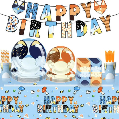 New Cartoon Dog Birthday Party Decoration Setup Boys Children Blue Dogs Party Favor Tableware Plate Napkin Cup Supplies Full Set