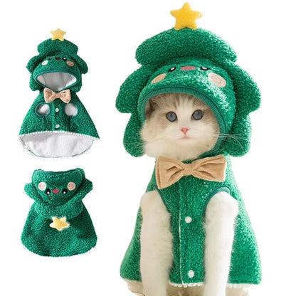 the CHRISTMAS CLOAK - Funny Dog/Cat Christmas Cloak Costume, Cute Cat Cloak, Puppy/Kitten Cape Christmas Tree Costumes, Plush Winter Pet Outfit, Photo Props
