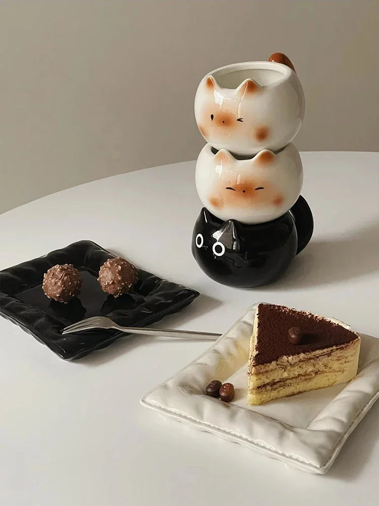 Cute Ceramic Cup Creative Siamese Cat Shaped Mug Coffee Cups Office Milk Cup Household Drinking Utensil Funny Birthday Gift