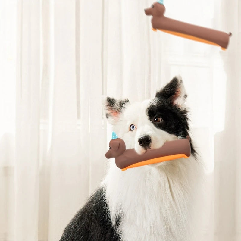 Dog Chew Toy Silicone Simulated Dachshund Modeling Squeaky Interactive Puppy Toy Bite Resistant Dog Accessories