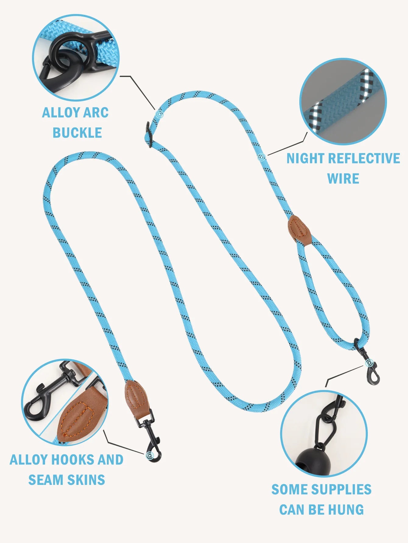 the ACTIVEGLOW HANDS-FREE LEASH - Dog Leash Hands Free Leashes for Dog Walking, Adjustable Dogs Leash, Reflective Dogs Chain Multi-Functional Traction Rope 230cm