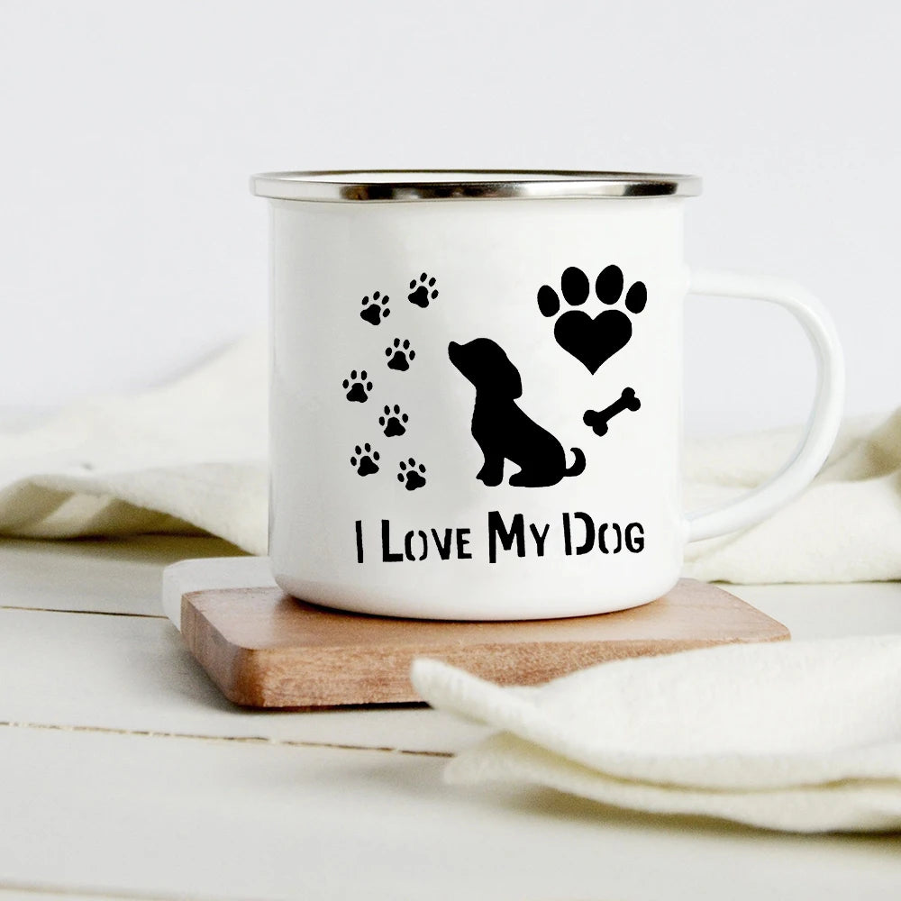 Peace Love Dogs Print Creative Enamel Coffee Mugs Cartoon Dachshunds Dog Paw Party Beer Juice Milk Cups Friend Birthday Gifts
