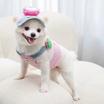 Three-piece Set Pet Cat Dog Chest Harness Traction Rope and Sun Hat Set Spring Summer Breathable Puppy Harness Dog Baseball Cap