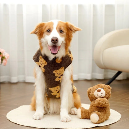 Cute Bear Plush Pajamas for Large Dogs, Soft Fluffy Fleece Warm Sweater, Fuzzy Sleepwear for Large Dogs, Winter, 3XL-9XL
