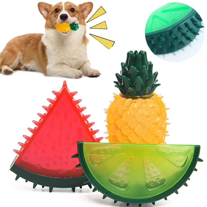 the FRUITFUSION CHEW TOY - Pet Squeaky Chew Toy, Dog Teeth Cleaning Toy, Watermelon Pineapple Lemon Fruit Shape Puppy Bite Resistant Toy, Pet Supplies