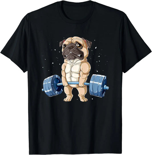 the PUG GYM DOG - Pug Weightlifting Funny Animal Men Fitness Gym Workout Tee, T-Shirt for Men/Women, Men Clothing Print Tee