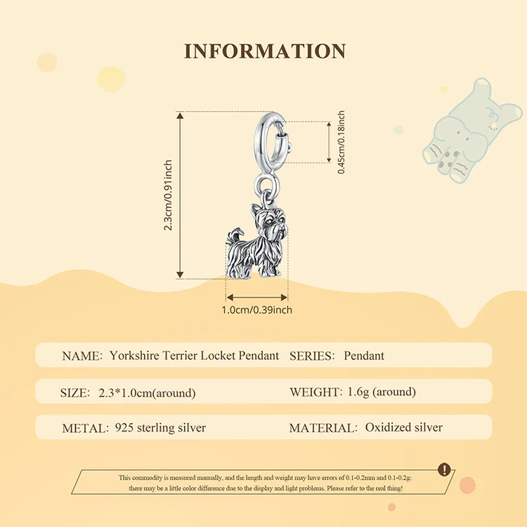 WOSTU 925 Sterling Silver Pet Dog Charm Pomeranian Pendant Yorkshire Terrier Locket Cute Original Fit for Women Bracelet DIY