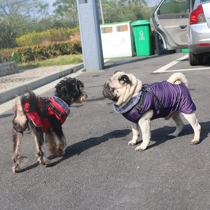 Waterproof Dog Clothes with Harness for Medium Large Dog Winter Warm Fur Collar Pet Dog Jacket Reflective French Bulldog Costume