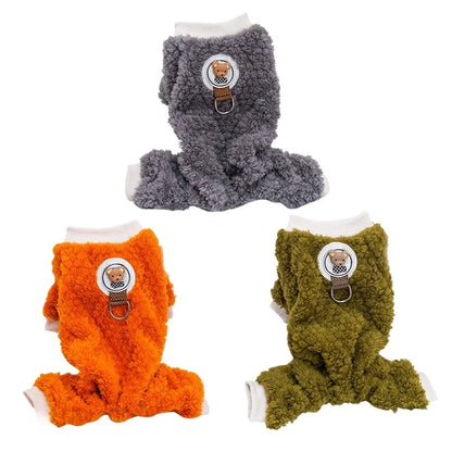Dog Pajamas Winter Plush Onesie, Warm Puppy Jumpsuit Cozy Costume for Cats Small Dogs Rabbit Guinea Pig Hamster Clothes