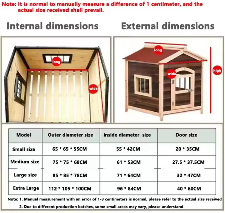 the DOGGY CABIN - Large Outdoor Wooden Dog Kennel with Sun Visor and Wooden Door, Weatherproof Pet House