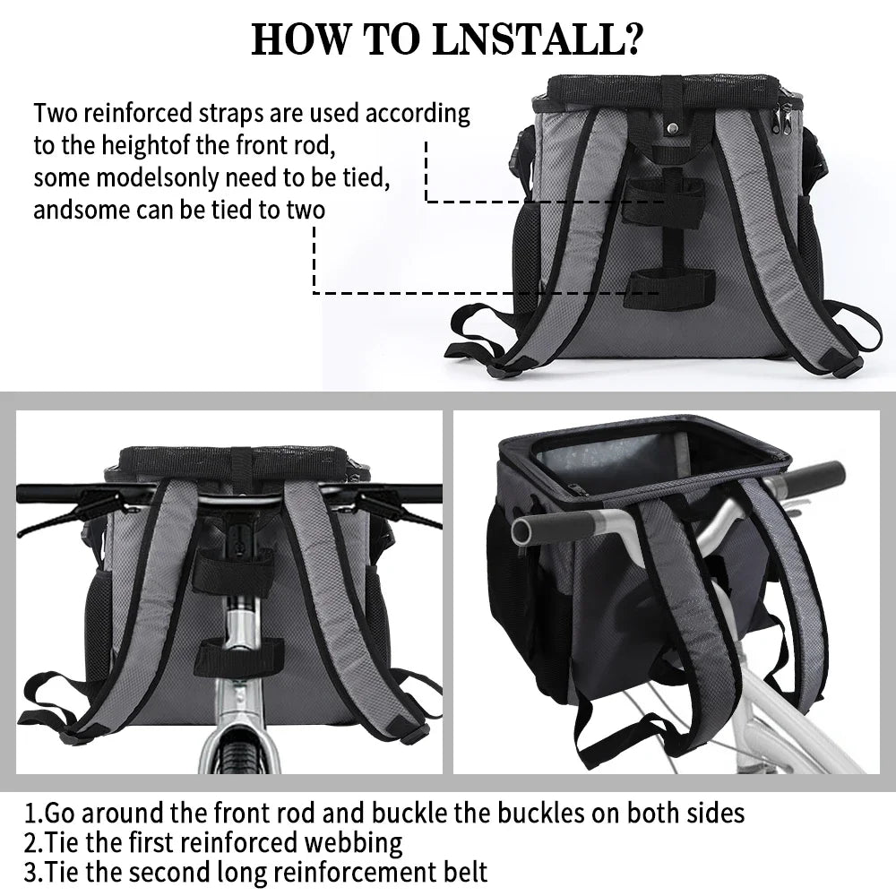 Dog Bike Basket, Small Medium Pets Dog Basket for with Breathable Mesh, Removable Bicycle Basket Front Handlebar Bicycle Basket