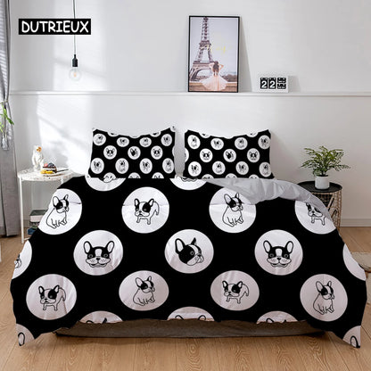 the PRINTED PET DUVET - 3D Dog Bedding Set, Cute French Bulldog Puppy Duvet Cover Sets, Cartoon Bed Cover, Pet Animals Home Textiles, Queen 2/3Pcs King Full