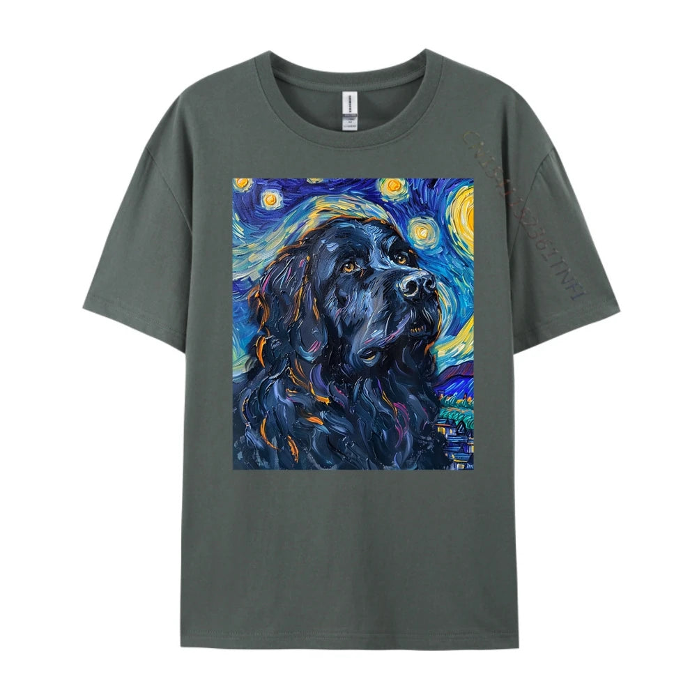 the DOG VAN GOGH - Newfoundland Dog Van Gogh Starry Night Art T-Shirts