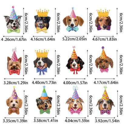 12pc Tie Dog Cake Topper Happy Birthday Crown Wedding Baby Shower Animal Cupcake Topper Dessert Decoration Party Baking Supplies