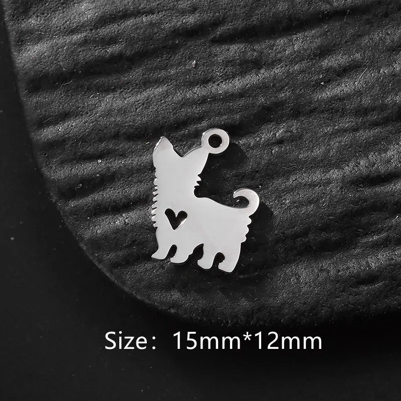 5pcs/lot Stainless Steel Charms Animal Cat Dog Charm Connector For DIY Necklace Bracelet Jewelry Making Supplies Accessories