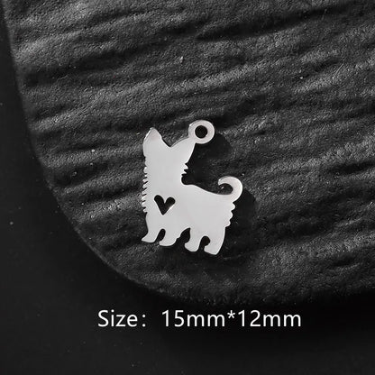 5pcs/lot Stainless Steel Charms Animal Cat Dog Charm Connector For DIY Necklace Bracelet Jewelry Making Supplies Accessories