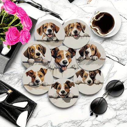 6/8pcs 2D single-sided dog pattern heat resistant non-slip round wooden coaster perfect family afternoon tea coffee shop Gifts