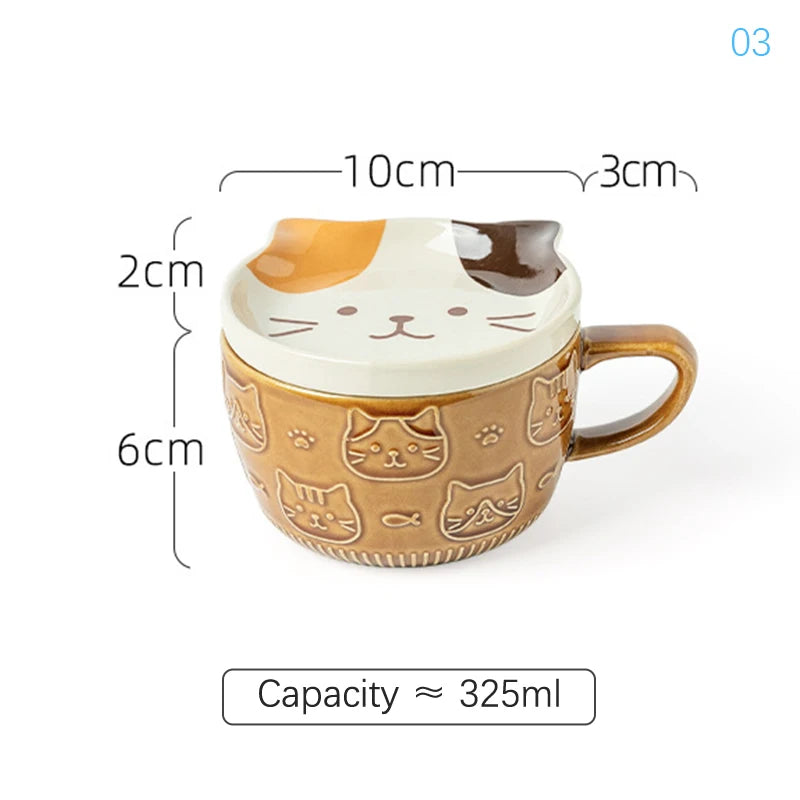 Ceramic Coffee Mug With Lid Japanese Cartoon Animal Pattern Breakfast Cup Mug Milk Cup