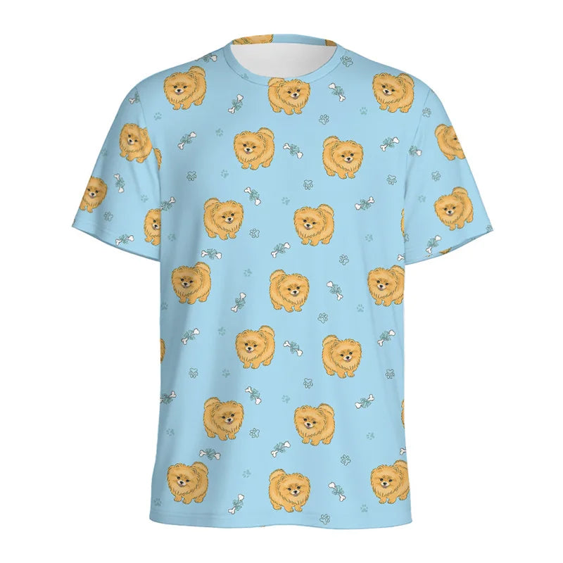 the PAPARAZZI PUPPY - Cartoon Pomeranian Shih Tzu Pattern T-Shirt for Men, 3D Printed Animal Dog Tees, Street Loose Short Sleeve Tops, Kids T-Shirts