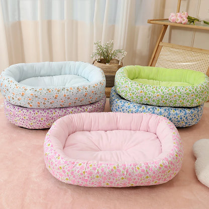All Seasons Soft Flower Cute Small Cat Sofa Bed Comfortable Medium Dog Bed House Elastic Medium Cat Nest Kennel Accessories