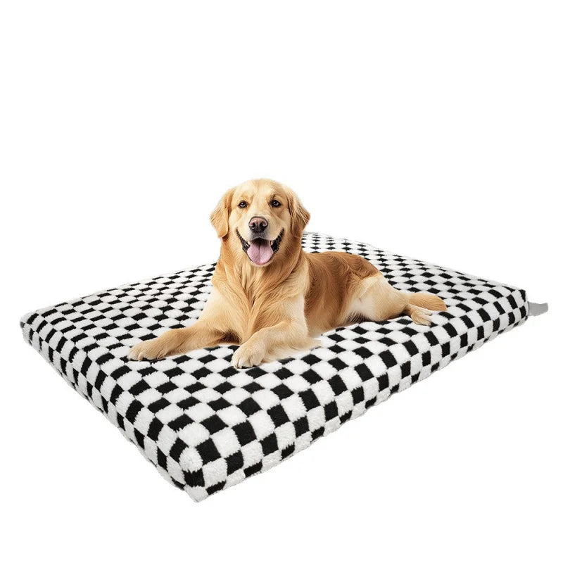 All-Season Checkerboard Dog Bed Mat - Waterproof, Washable Flannel Pet Pad for Crate, Sofa & Car