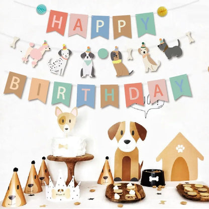 Dog Birthday Party Supplies Banner Flags Pet Dog Cupcake Toppers Dog Face Cake Toppers Puppy Theme Birthday Party Balloon Decor
