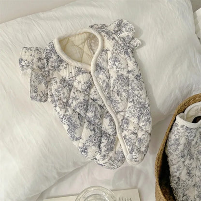 Pet Clothes Warm Winter Flying Sleeve Gauze Dog Parkas Home Clothing Small Dog Autumn and Winter Clothing Warm Floral Puppy Vest