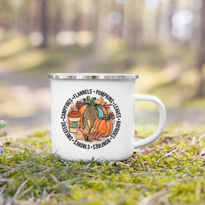 Pumpkin Leaves Dog Cat Printed Enamel Mugs Coffee Cups Fall Thanksgiving Party Wine Juice Mug Handle Cup Autumn Holiday Gifts