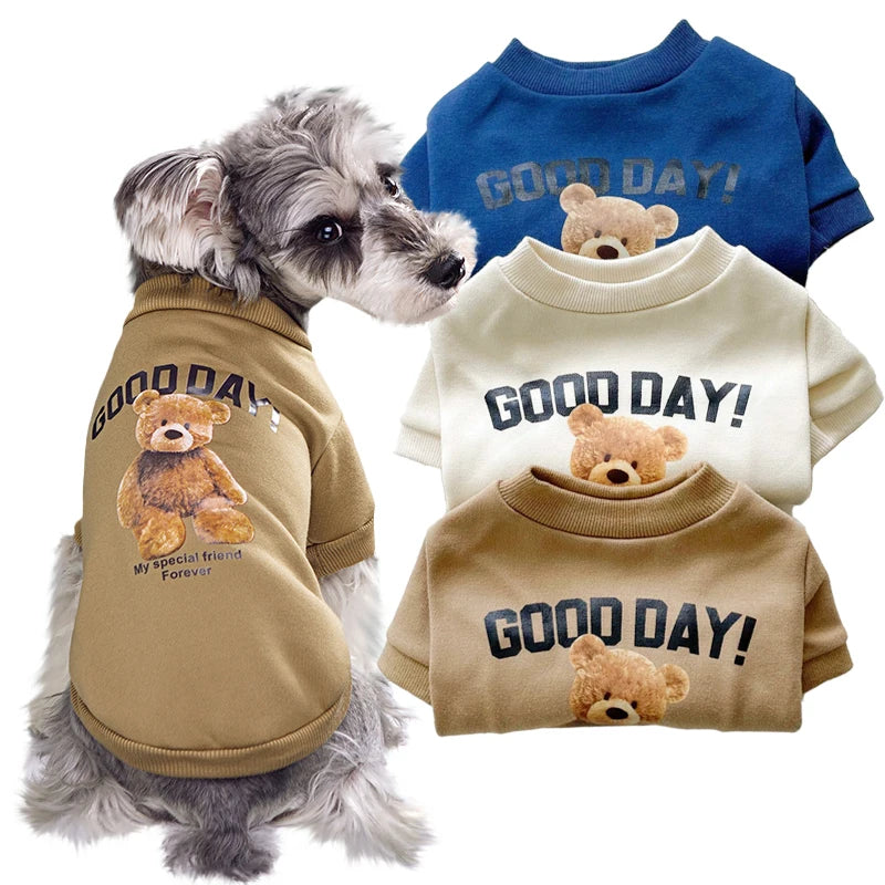 the GOOD DAY TEDDY - Pet Clothes, Cartoon Bear Pet Shirt, Puppy Clothes, Pet Jacket for Small/Medium Dog/Cat, Chihuahua Costume, Dogs Winter Cute Costume