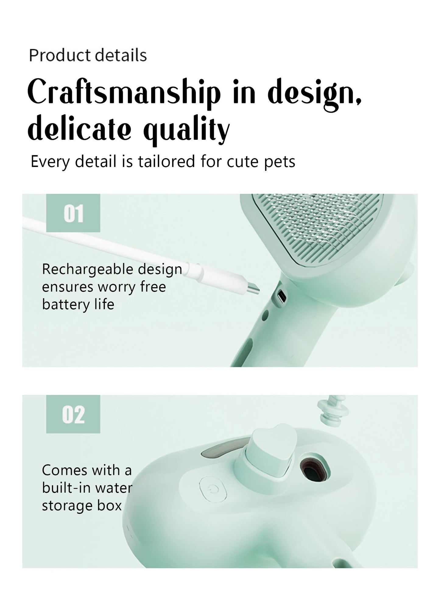 Dog Steam Comb Pet Massage Brush USB Charging Safe Round Head Soft Teeth Spray Hair Removal Comb Universal for Cats Dogs