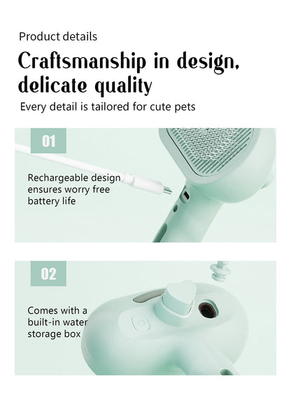 Dog Steam Comb Pet Massage Brush USB Charging Safe Round Head Soft Teeth Spray Hair Removal Comb Universal for Cats Dogs