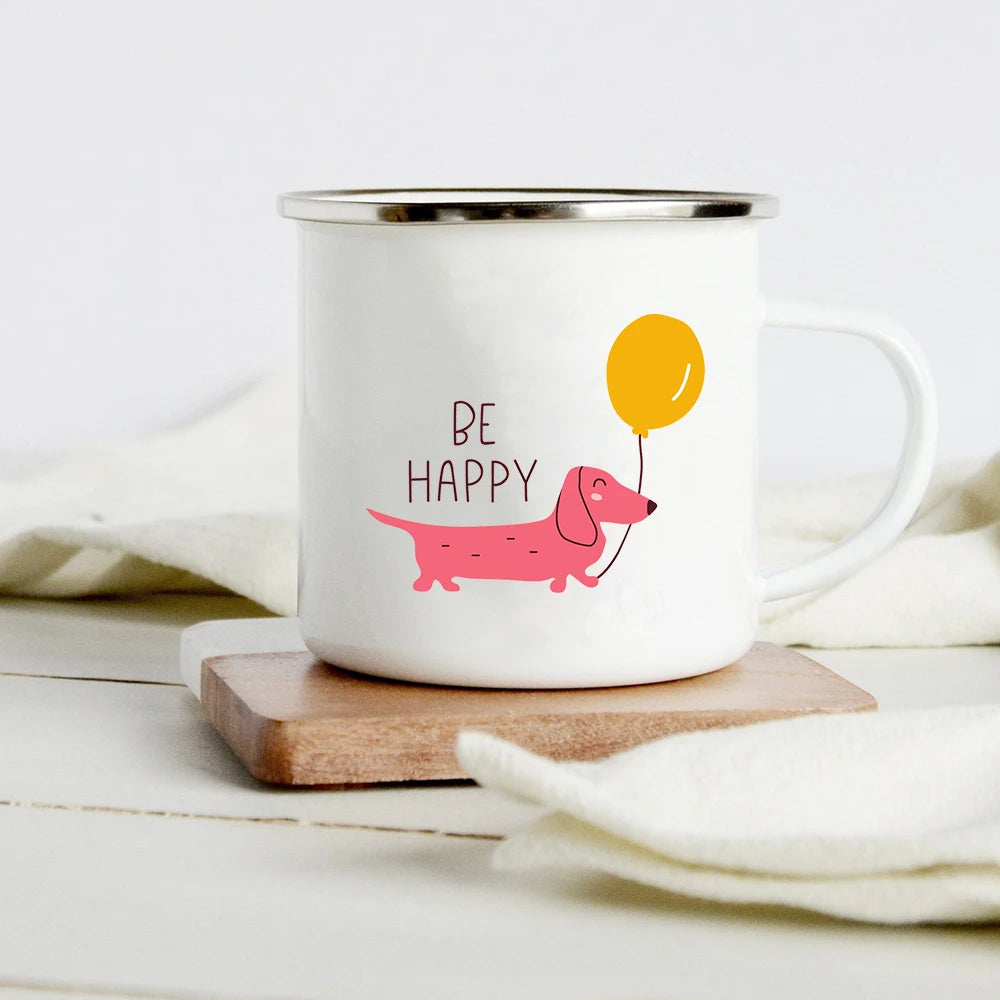 Funny Dachshund Print Creative Enamel Mug Coffee Wine Mugs Cartoon Dogs Paw Party Drink Beer Juice Milk Cups Gifts for Lover Dog