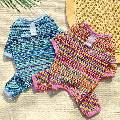 Summer Pet Clothes for Small Dogs Colorful Stripes Dog Jumpsuits Fashion Puppy Rompers Soft Cat Pajamas Pet Overalls Dog Outfits