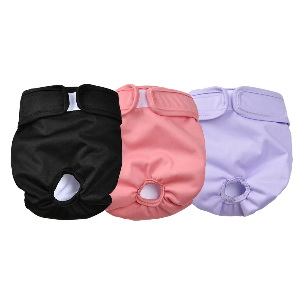 3pcs Female Dog Diapers Washable Reusable Doggie Puppy Nappies Physiological Pants Cute Adjustable Pet Sanitary Panties Short