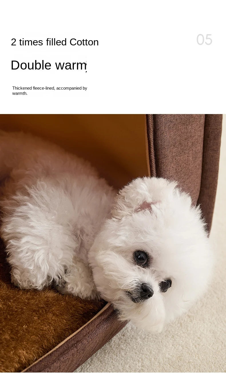 Plush dog bed pet warm house Soft and comfortable cat house foldable detachable washable puppy cave sofa  nest